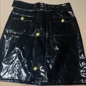 New Black INC Patent Leather Skirt gold buttons /zipper size 10